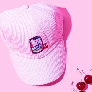 LA CROIX CHERRY BLOSSOM 🌸 PINK CORDUROY CAP HAT NEW